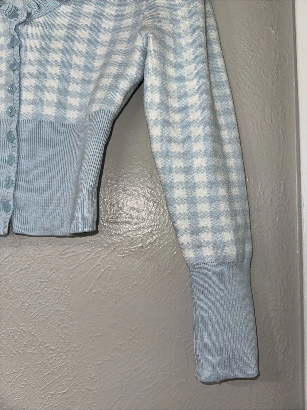 Urban Outfitters Light Blue Gingham Ruffle Trim Cardigan Cottage Core
